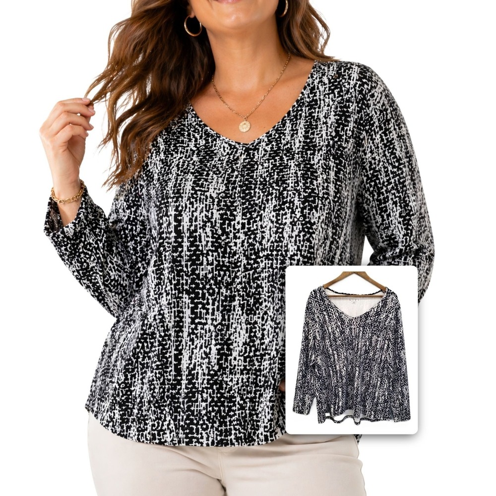Livi‎ Lane Bryant V-Neck Blouse Stretch Knit Abstract Casual Work Top 18/20